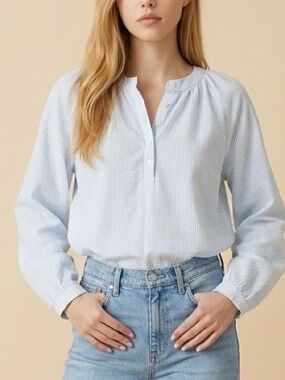 Time and Tru Light Blue Button Henley Blouse